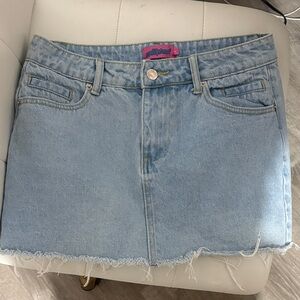 Edikted Light Wash Denim Mini Skirt